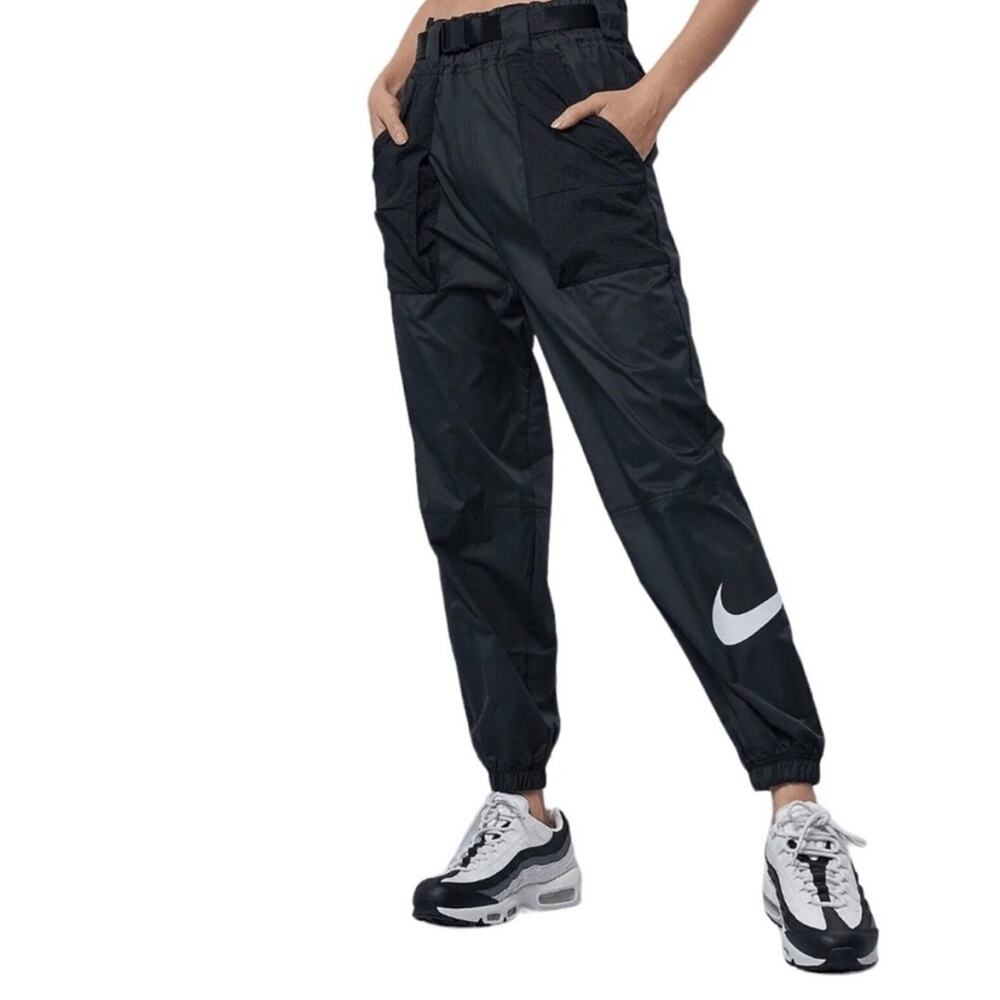 Nike‎ Tech Pack Woven Belted Black & White Swoosh Jogger Pants Size S